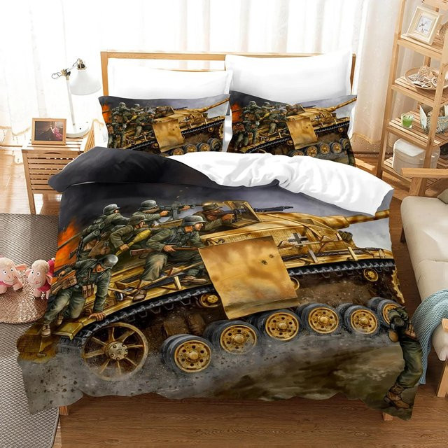 Bettwäscheset mit 3D Kriegspanzer Motiv von Lodestar, bestehend aus Bettdeckenbezug und Kissenbezug für Kinder, Mehrfarbig, B/H: 133 x 70 cm - Bild 1