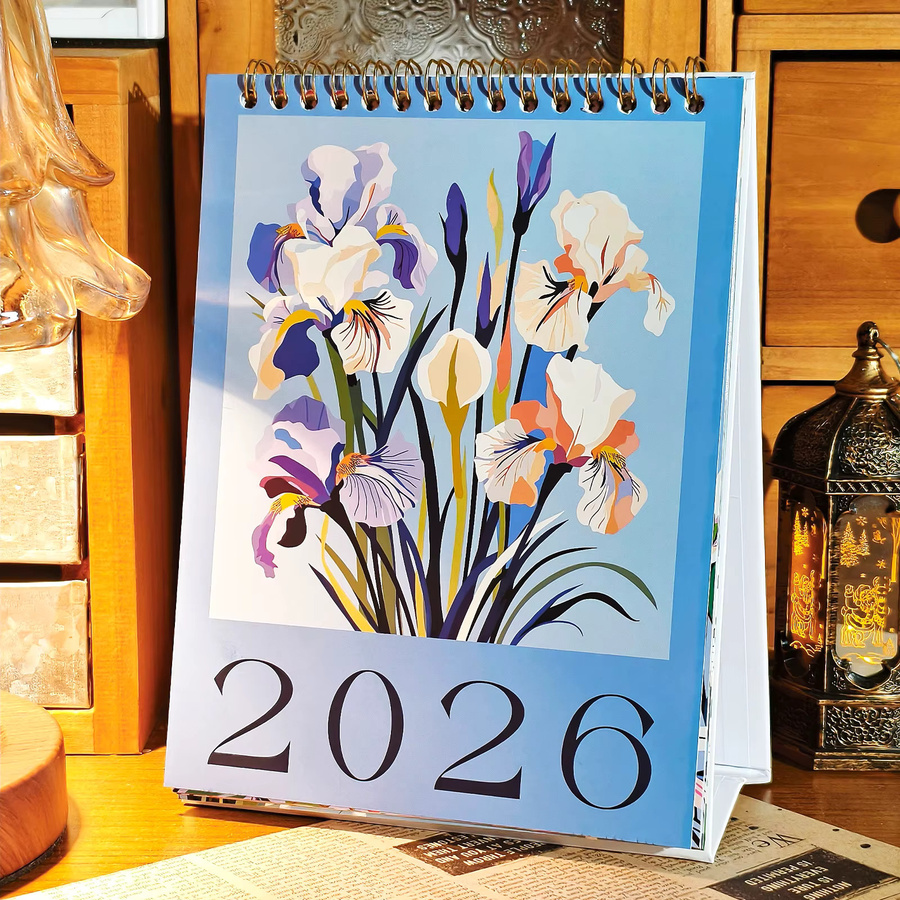 Tischkalender 2026 mit blühenden Blumen in Blau und Memo-Notizen als monatlicher Planer für Zuhause, Büro und Schule - Bild 3