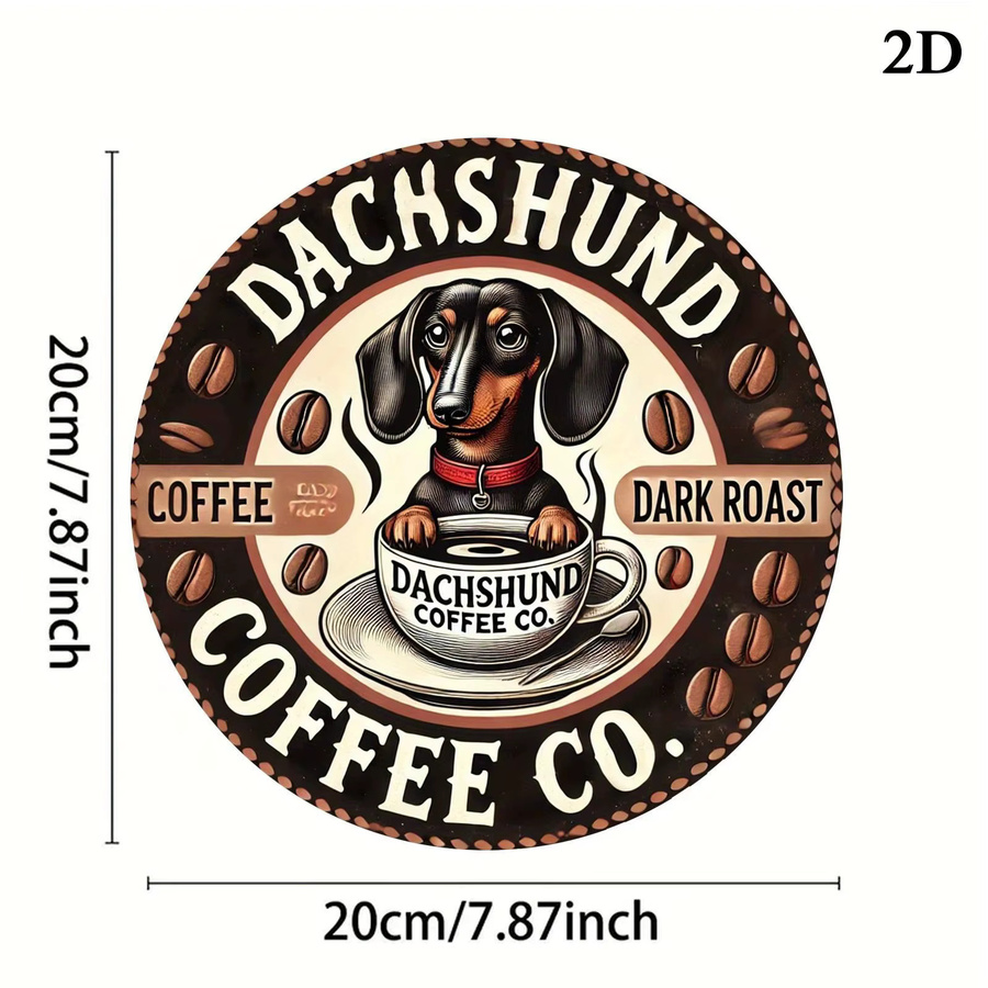 Dackel Coffee Co. Rundes Metallschild im Vintage-Design, Wandkunst aus Aluminium in Mehrfarbig, Durchmesser: 20 cm - Bild 2
