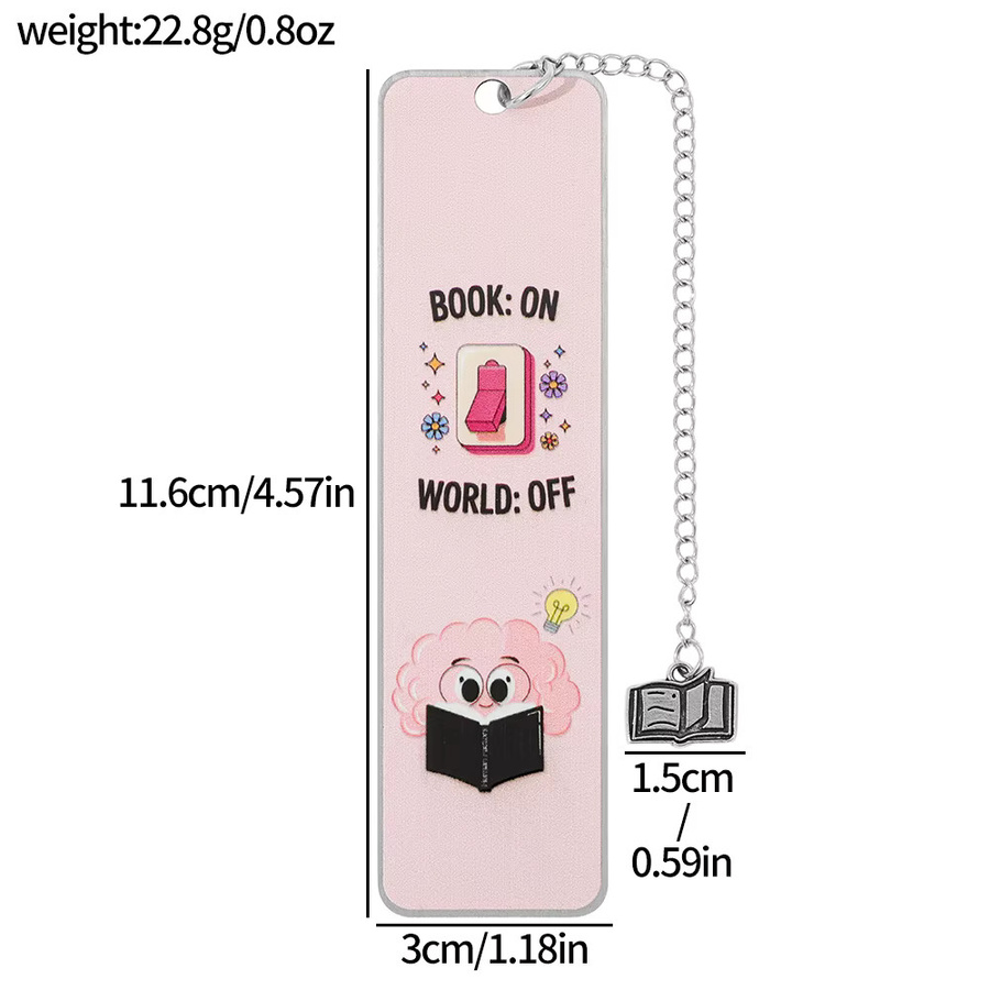 On World Metal Lesezeichen aus Metall in Form eines Gehirns mit Kette, Farbe Pink - Bild 4