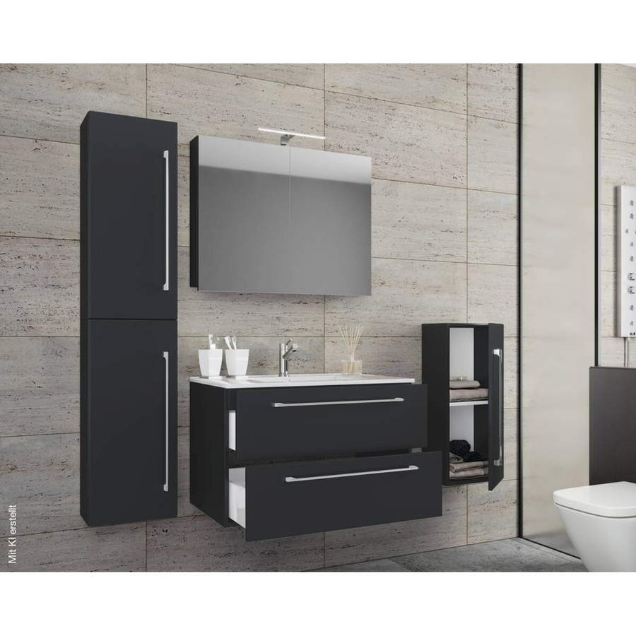 VCM Badmöbel-Set Badinos in Schwarz Matt mit Waschtisch, Spiegelschrank und Hochschrank, B/H/T: 60 x 150 x 46 cm - Bild 3