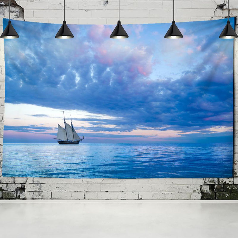 Binchi Outdoor Equipment Wandbehang mit maritimem Wolken- und Bootsmotiv in Blau, Textil-Wanddekoration Landschaft, B/H: 95 x 70 cm - Bild 2