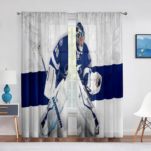 Super Six Eishockey-Sportspieler Vorhang aus transparentem Chiffon-Tüll in Blau, Breite: 100 cm, Höhe: 250 cm - Bild 1