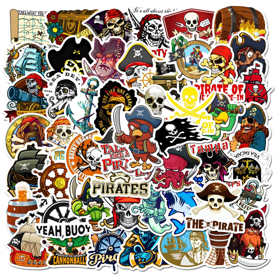 Rspctou Cartoon Piraten Totenkopf Kapitän Aufkleber Multicolor für Laptop Handy und Wasserflasche - Bild 1