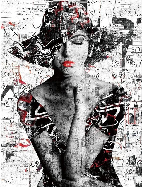 Art Universe Glasbild Street Art Schlapphut in Schwarz-Weiss, Modernes Wandbild, Breite: 90 cm, Höhe: 120 cm - Bild 1
