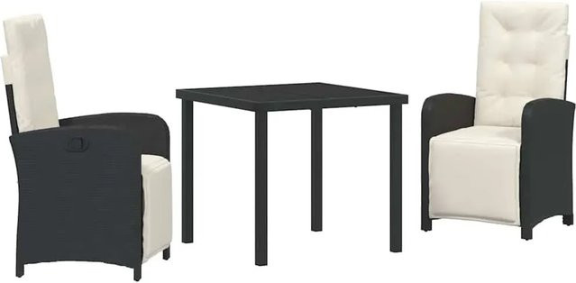 vidaXL Garten Essgruppe 3-teilig aus Poly-Rattan und Glas in Schwarz-Creme - Bild 1