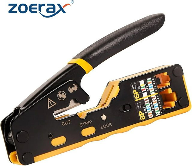 ZOERAX Crimpzange für RJ45 RJ11 RJ12 Ethernet LAN Kabel Cat6 Cat5 Cat5e in Grün mit Ersatzklinge - Bild 1