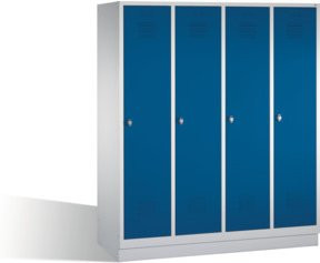 C+P Umkleidespind Classic auf Sockel mit 4 Abteilen, Front Enzianblau und Korpus Lichtgrau, H: 180 cm, B: 159 cm, T: 50 cm - Bild 1