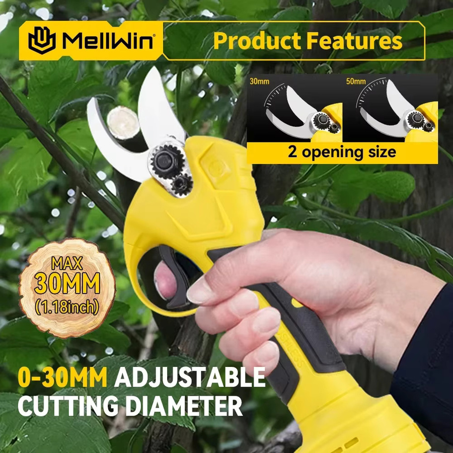 MELLWIN Bürstenlose elektrische Gartenschere mit 2-Gang-Funktion in Gelb, kompatibel mit Makita 18V Akku, 30mm Schnittkapazität - Bild 2
