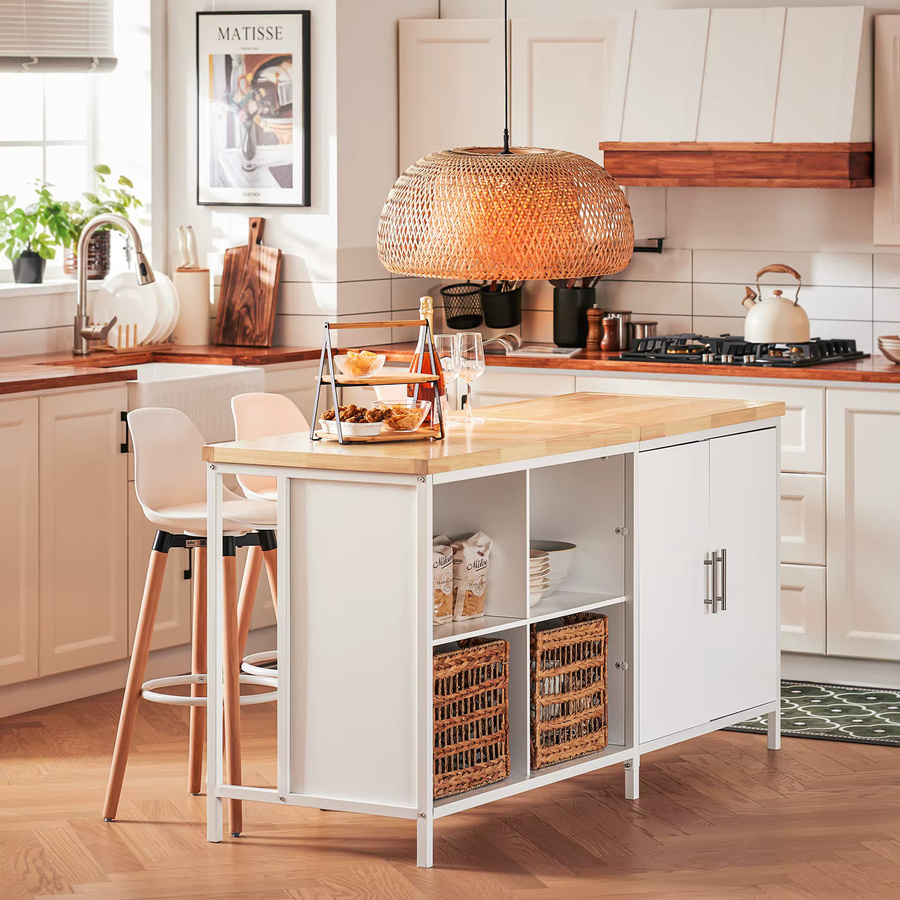 SoBuy Kücheninsel KNL09-WN freistehend in Weiß-Natur, Küchenschrank und Sideboard mit B/H/T: 89 x 170 x 60 cm - Bild 2