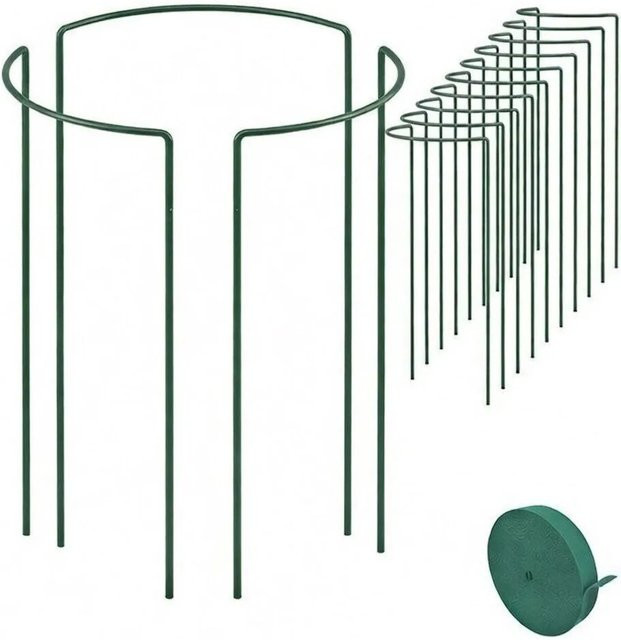 TTL GARDEN Strauchstütze Set aus Metall in Grün für Sträucher Stauden und Rosen inklusive 10m Klettband, 10er Pack, Höhe: 140 cm, Breite: 40 cm - Bild 1