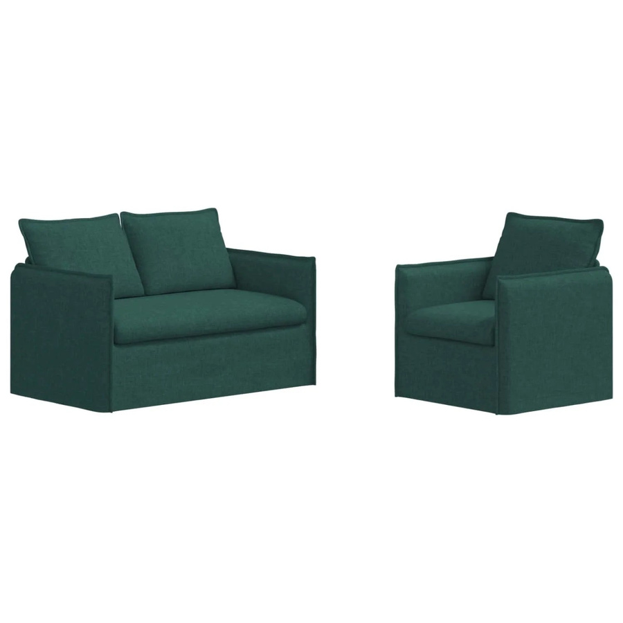 vidaXL Sofa 2-teiliges Set Dunkelgrün mit Stoffbezug und Metallrahmen B/T/H: 136 x 82 x 85 cm und 75 x 82 x 85 cm - Bild 2