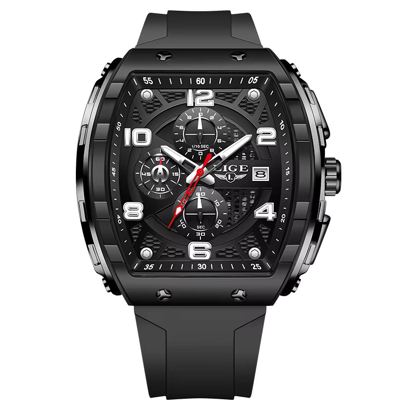 LIGE Chronograph, Quarz, Silikon, Schwarz, Herren - Bild 7