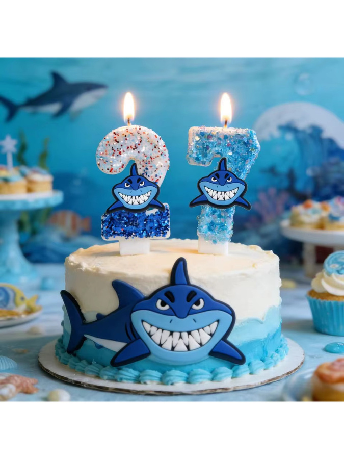 Potdemiel Hai-Kerzen Zahlen 0-9 als Tortendekoration für Baby-Geburtstage und Baby-Shower-Partys - Bild 3