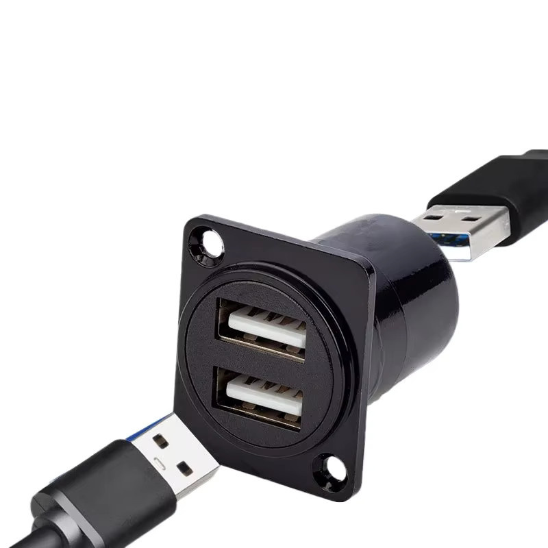 Zweireihige USB-Panel-Buchse aus Metall mit USB 2.0 und 3.0 Anschlüssen in Schwarz - Bild 3