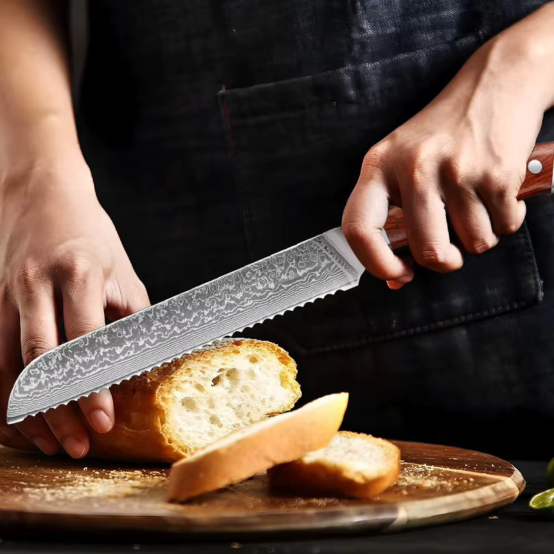 Baovim Brotmesser aus Damaststahl mit Palisandergriff, 20,32 cm, Silber - Bild 2