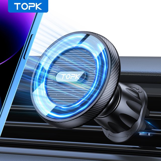 TOPK Magnetische Autohalterung für Telefone mit MagSafe in Schwarz mit Metallhaken für den Lüftungsschlitz - Bild 1