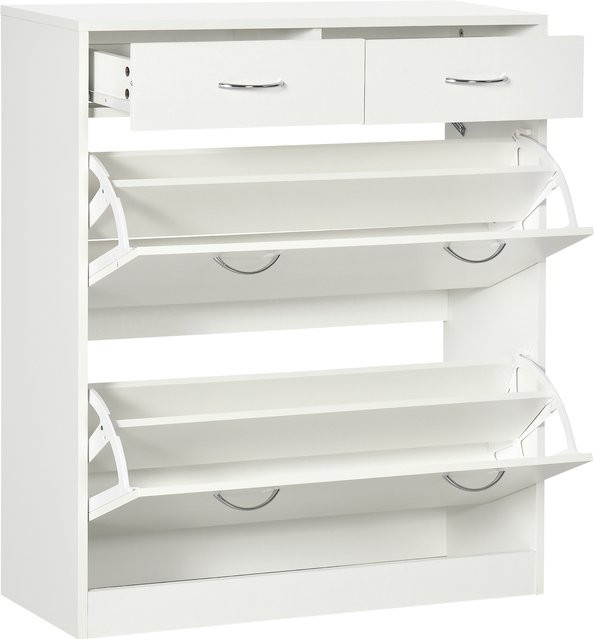 Aosom Schuhschrank mit 2 Schubladen und 2 klappbaren Türen, Weiß, B/T/H: 80 x 30 x 91,5 cm - Bild 1