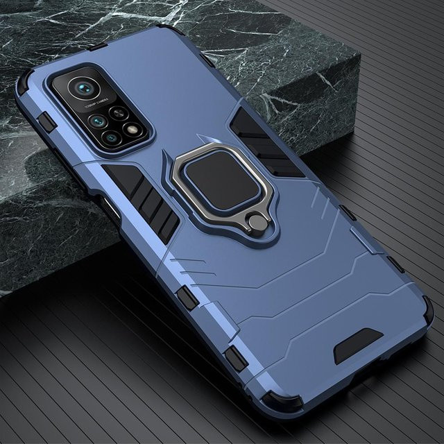 Stoßfeste Armor Silikon und PC Handyhülle mit Ringständer für Xiaomi Mi 10T, Mi 10T Pro 5G und Mi 10T Lite in Blau - Bild 1
