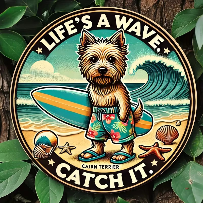 Potdemiel Wandkunstschild aus Metall im Retro-Stil mit Cairn Terrier Surfing Life's a Wave Catch It, B/H: 20,3 x 20,3 cm, Mehrfarbig - Bild 3