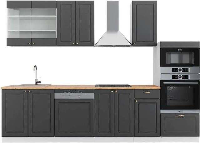 Vicco Fame-Line Küchenzeile in Anthrazit-Gold/Weiß mit Hochschrank, Breite: 300 cm - Bild 1