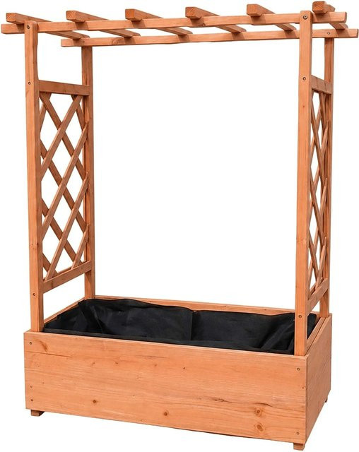 Relaxdays Blumenkasten aus Tannenholz in Orange mit Rankgitter, Dach und Pflanzfolie, B/T/H: 114 x 100 x 44 cm - Bild 1