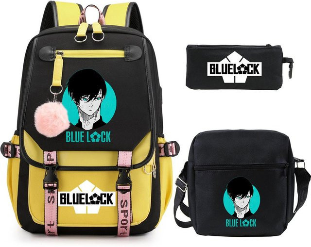 3-teiliges Schulrucksack-Set für Schüler in Schwarz aus Oxford-Stoff mit Schultasche, Schultergurt und Federmäppchen - Bild 1
