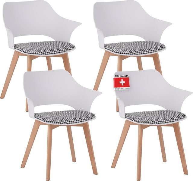 ALBATROS Esszimmerstühle 4er Set AALBORG in Weiß mit Beinen aus Buche Massiv-Holz im skandinavischen Design - Bild 1