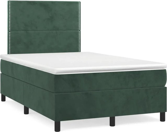 vidaXL Boxspringbett mit Matratze in Dunkelgrün aus Samt, Hybrid-Design mit Taschenfederkern, B/T: 120 x 200 cm - Bild 1
