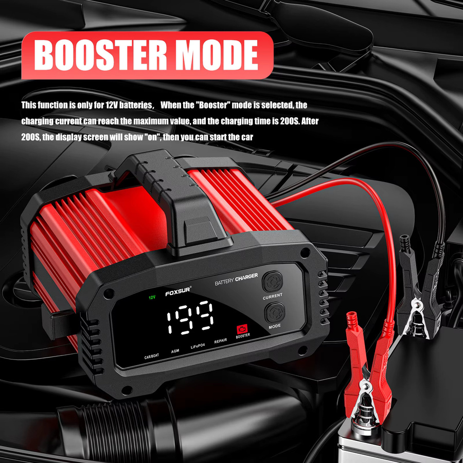 GECOFEER Autobatterie-Ladegerät 12V/24V mit Pulsreparatur und LED-Anzeige, intelligentes automatisches Universalladegerät für Nass- und Trocken-Blei-Säure-Batterien, Farbe: Rot - Bild 3