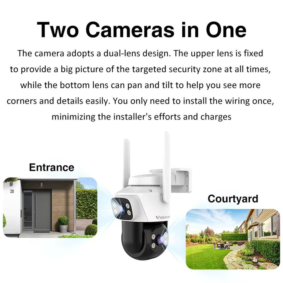 Vstarcam 5MP Dual Objektiv Wifi PTZ Kamera mit Nachtsicht, Smart Tracking und 5X Digital Zoom in Weiß - Bild 2