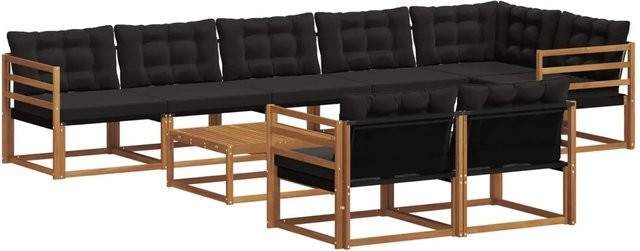 vidaXL Outdoor-Sofagarnitur 9-teilig aus Massivholz Akazie mit Textilene und Kissen in Natur und Schwarz - Bild 1