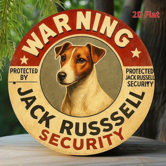 CIFBUY Vintage Jack Russell Terrier Aluminiumschild rund, Mehrfarbig mit rot-gelbem Rand, Durchmesser: 20 cm - Bild 1
