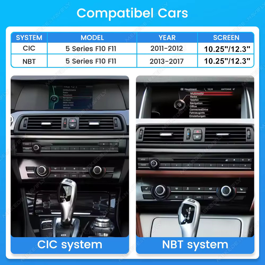 MEKEDE Android Autoradio Upgrade-Display mit 12,3 Zoll 2K Touchscreen für BMW 5er F10 F11 2011-2017 CIC NBT System mit kabellosem CarPlay, Android Auto und Bluetooth in Schwarz - Bild 2