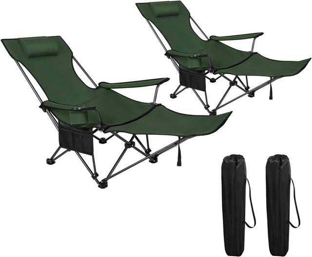 WOLTU 2er Set Campingstühle mit Lehne, Fußstütze und Getränkehalter aus Oxford-Gewebe in Grün - Bild 1