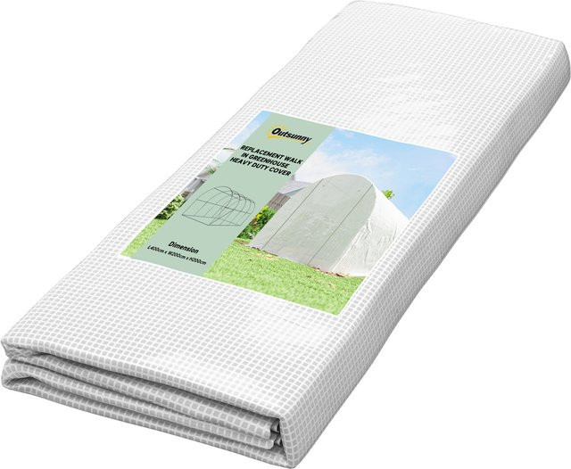 Outsunny Gewächshausfolie mit Reißverschlustür und 8 Fenstern, wasserdichte UV-beständige Tunnelfolie aus Polyethylen, Weiß, B: 4 m, T: 2 m - Bild 1