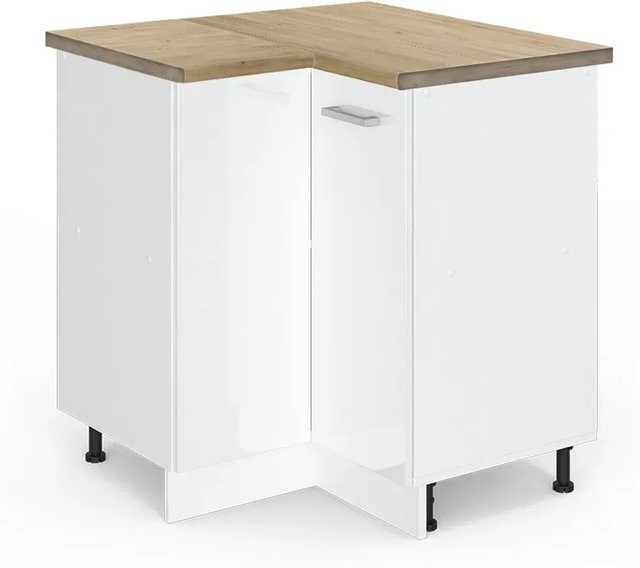Vicco R-Line Eckunterschrank für die Küche in Weiß Hochglanz und Eiche, B/T/H: 75,6 x 60,0 x 81,6 cm - Bild 1