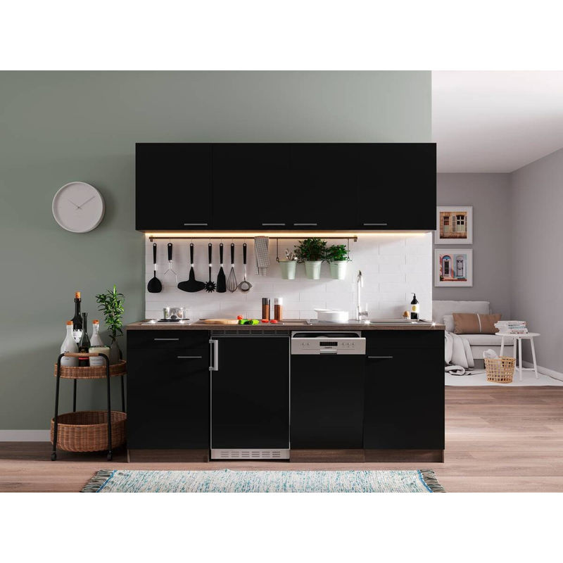 Respekta Küchenzeile KB195EYS in Schwarz-Eiche York Nachbildung mit internen Schubladen und mattem Finish, Breite: 195 cm - Bild 2