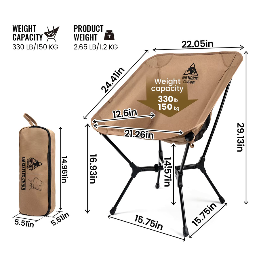 OneTigris OasisFlex Campingstuhl ultraleichter tragbarer Klappstuhl in Schwarz für Camping, Wandern und Outdoor-Aktivitäten - Bild 2