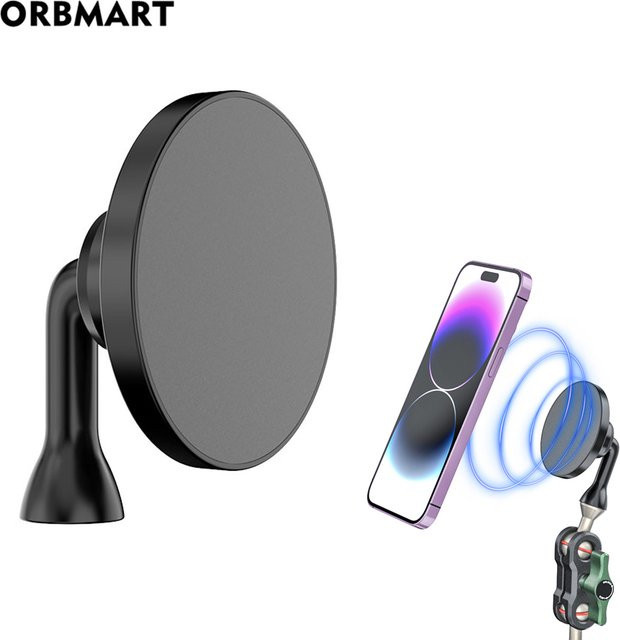 ORBMART Magnetischer 360 Grad Handyhalter für iPhone und Samsung Smartphones mit MagSafe Kompatibilität, Stativhalterung und Adapter, Schwarz - Bild 1