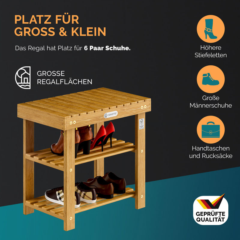 CASARIA Schuhregal 2in1 aus Akazienholz in Braun, B/T/H: 50 x 33 x 46 cm - Bild 4