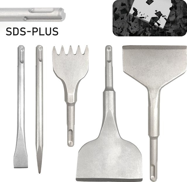 SHENSEN 5er Set SDS Plus Fliesenmeißel und Schlagbohrer für Beton und Mauerwerk in Silber - Bild 1