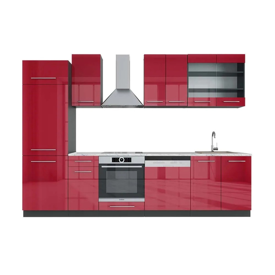 Vicco Fame-Line Küchenzeile Bordeaux Hochglanz und Anthrazit, Breite: 300 cm, Tiefe: 60 cm, Höhe: 82 cm - Bild 2