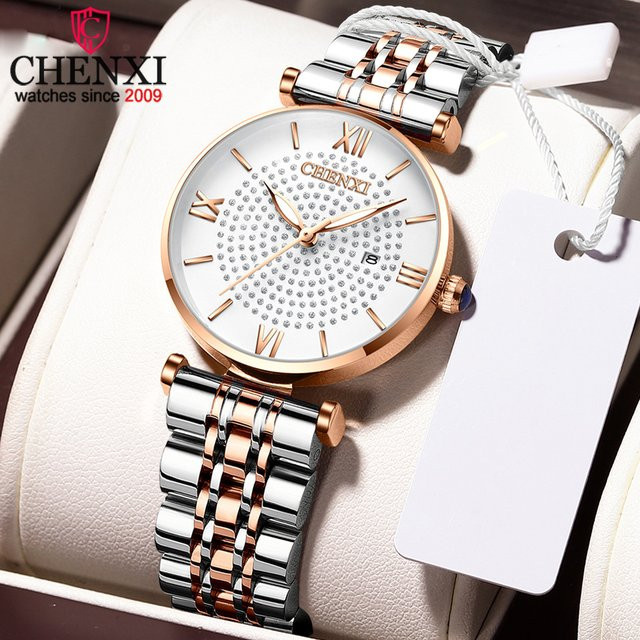CHENXI Armbanduhr, Edelstahl, Quarz, Damen, Weiß, Kristall - Bild 1