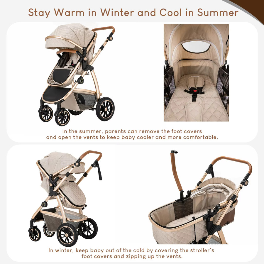 Multifunktionaler 3 in 1 Reisekinderwagen mit Aluminiumrahmen und Babywanne, faltbar, Pink/Beige - Bild 6
