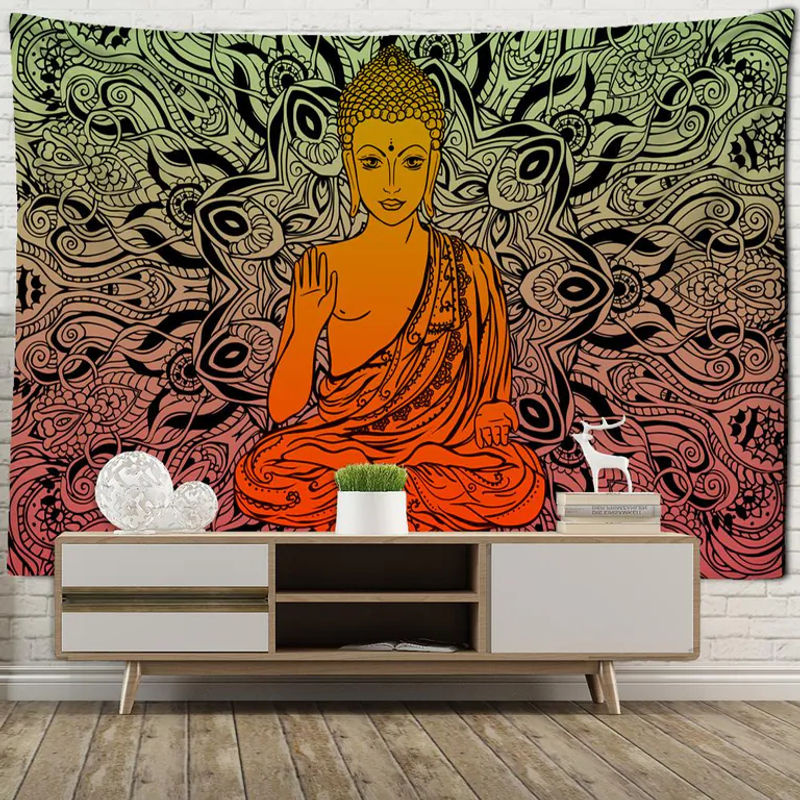 Indischer Buddha Mandala Wandteppich Bohemian Dekoration B: 95 cm, H: 70 cm - Bild 5