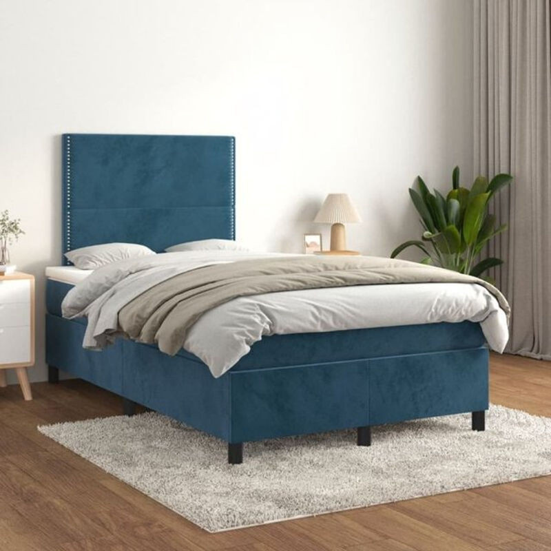 Vidaxl Boxspringbett mit Matratze aus Samt in Blau B/T/H: 200 x 120 x 118 cm - Bild 1