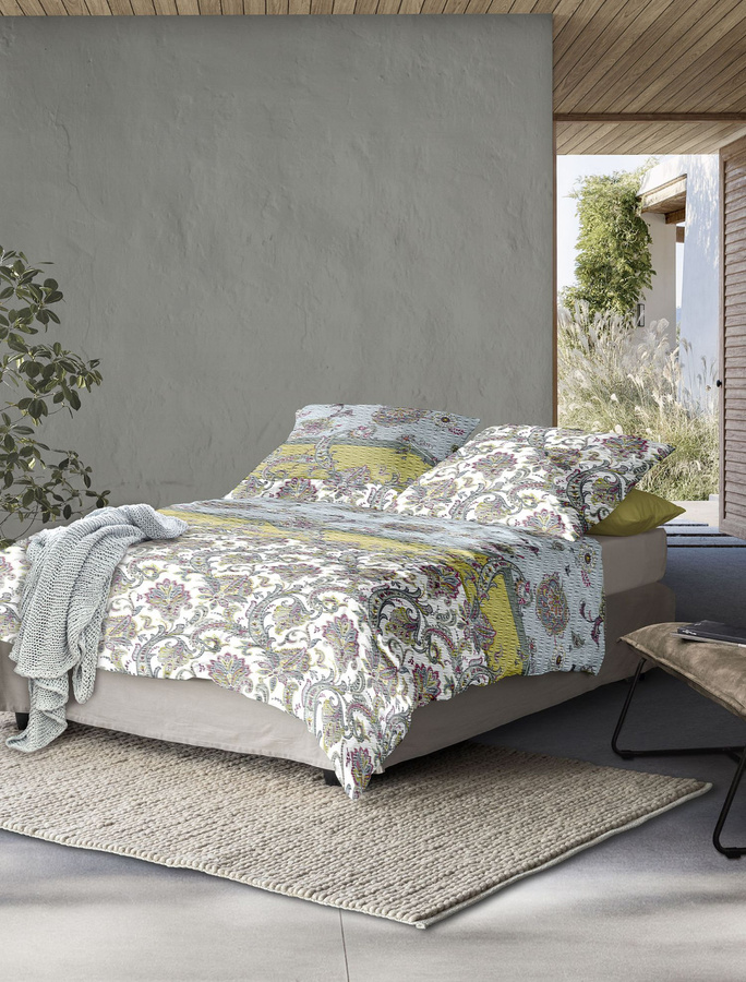 Irisette Easy Soft-Seersucker Bettwäsche Paisley Floral in Gelb Multi, B/H: 155 x 220 cm mit Kissen 80 x 80 cm - Bild 1