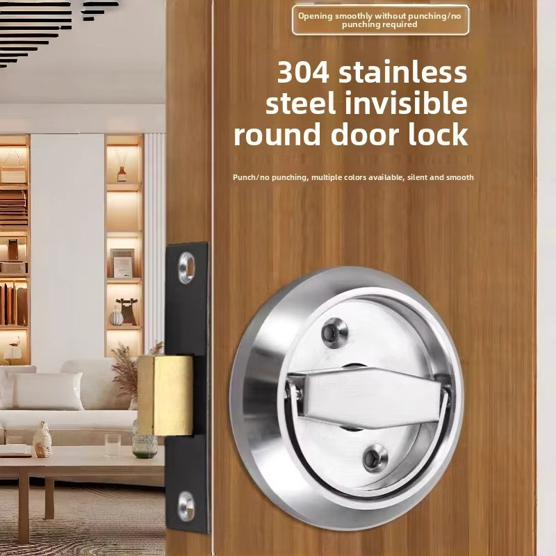 Ein- und doppelseitiges Einbau-Türschloss mit verdecktem Edelstahl-Zugring in Silber für den Innenbereich - Bild 2
