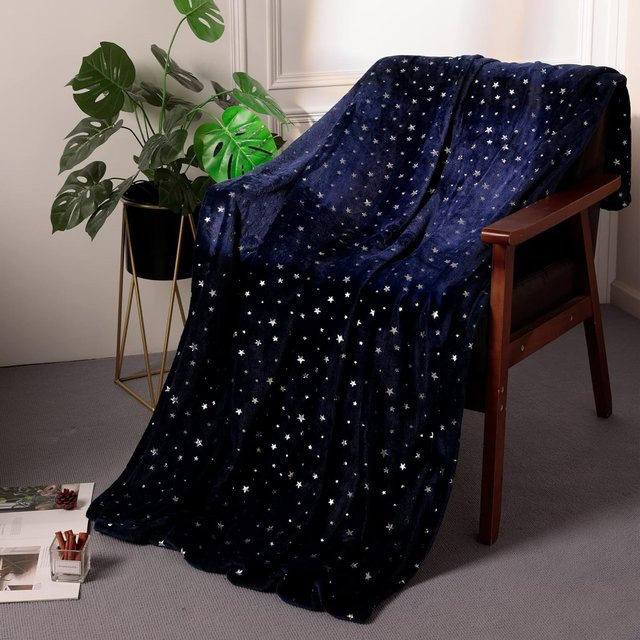 Stellhome Star Überwurfdecke aus Plüsch-Flanell-Fleece, Marineblau, B/H: 101 x 127 cm - Bild 1